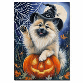 Halloween Keeshond Dog Autumn Thanksgiving Pumpkin Canvas Wall Art for Living Room Artwork for Bedroom on Ready to Hang 1.5" Thick Canvas Wrap, Floating Framed Canvas, Flat Rolled Canvas